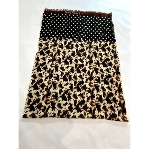 Louis Vuitton Stephen Sprouse Animal Print Striped Scarf in Cream Black Brown - Picture 3 of 8